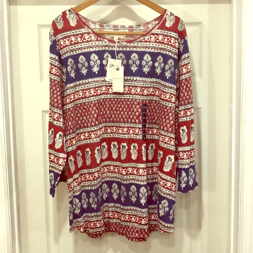 NWT Lucky Brand Patterned Scooped Neck Knit Top 3X